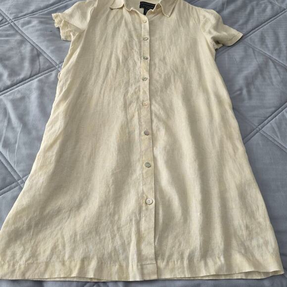 Tahari 100% Linen Shirt Dress XS Butter Yellow Collared Summer Resort Coastal - Picture 8 of 8